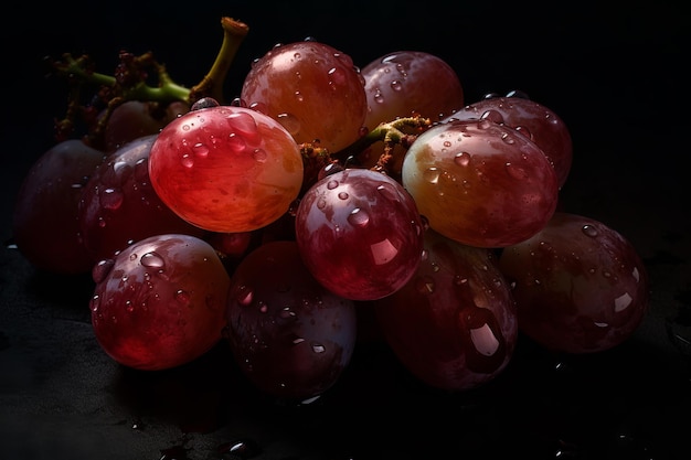 Un grappolo d'uva con gocce d'acqua su di esso