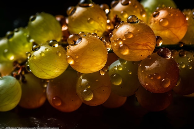 Un grappolo d'uva con gocce d'acqua su di loro