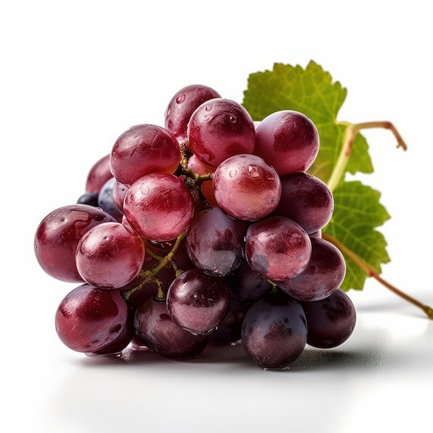 Un grappolo d'uva con una foglia in cima