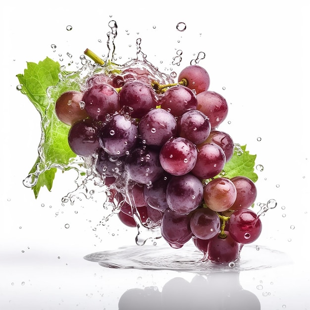 Un grappolo d'uva viene spruzzato con acqua.