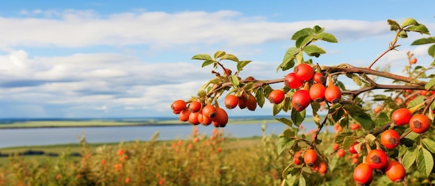 un grappolo di bacche rosse appeso a un albero