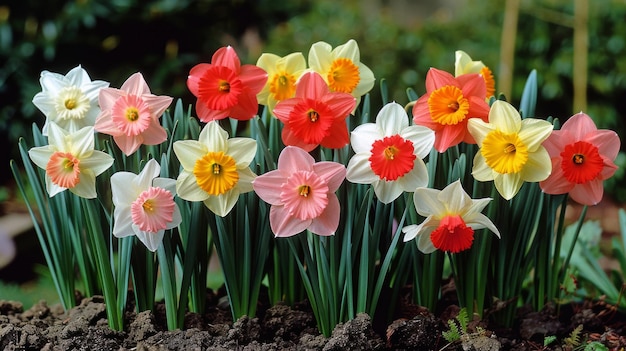 Un grappolo di fiori che cresce nel suolo