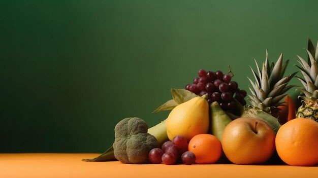 Un grappolo di frutta su un tavolo