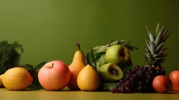 Un grappolo di frutta su uno sfondo verde