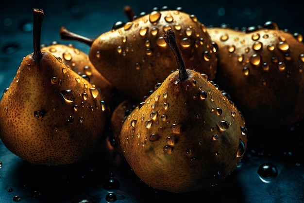 Un grappolo di pere con gocce d'acqua sopra