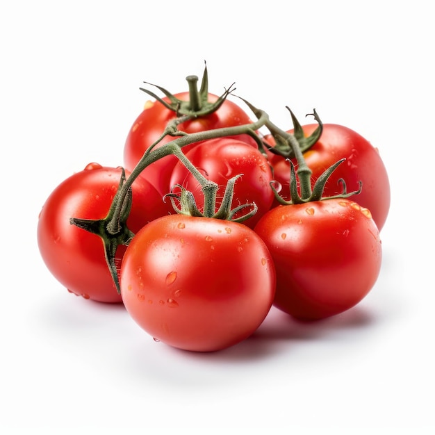 Un grappolo di pomodori con gocce d'acqua sopra