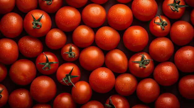 Un grappolo di pomodori è impilato uno sopra l'altro.