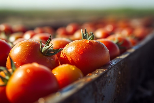 Un grappolo di pomodori in un vassoio