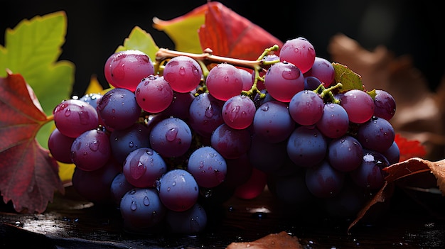 Un grappolo di succose uva fresca scura e appetitosa tema della produzione di vino e di un raccolto di successo