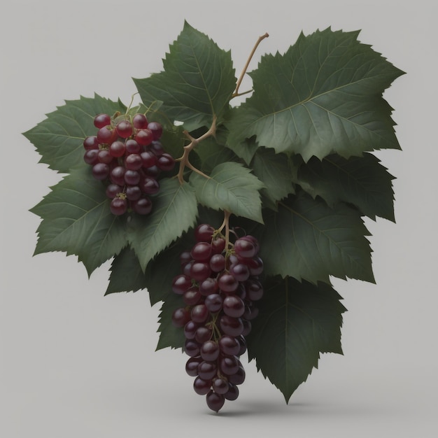 Un grappolo di uva con una foglia verde che dice "uva".