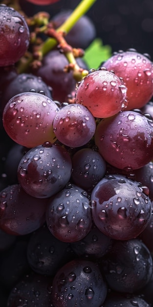 Un grappolo di uva in primo piano, uva blu, foto di alta qualità, IA generativa.
