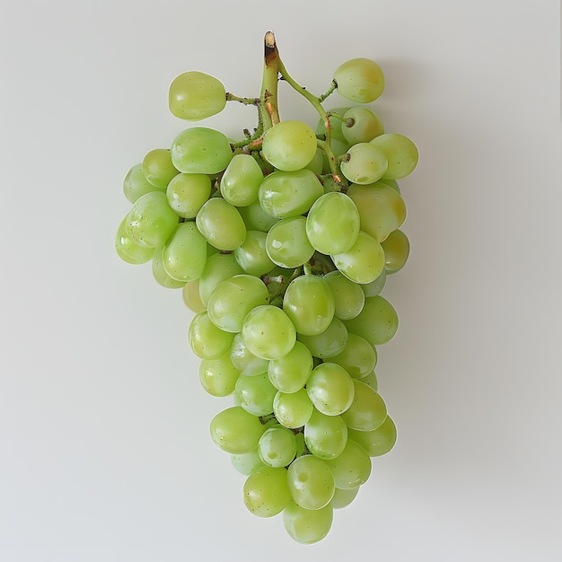 Un grappolo di uva verde appeso a una vite