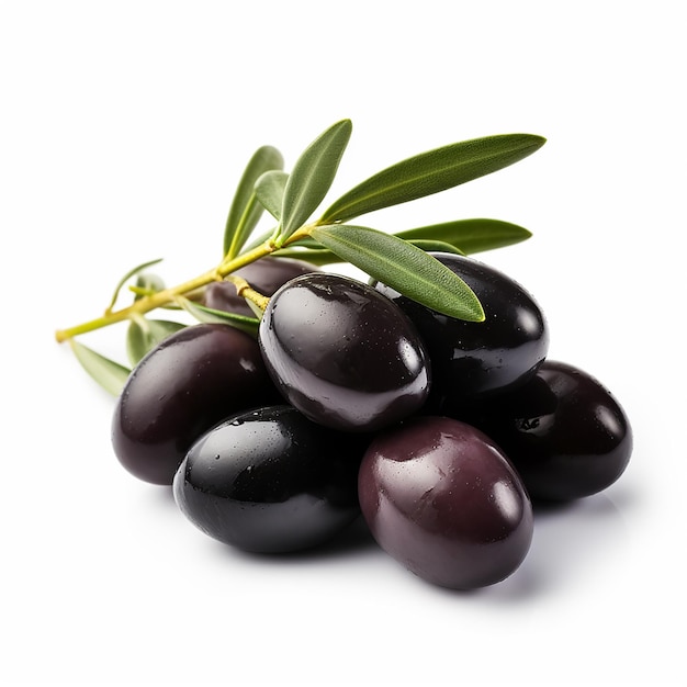 Un grappolo isolato di olive su uno sfondo bianco ai generato