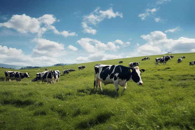 un gregge di mucche che pascolano su una collina verde.