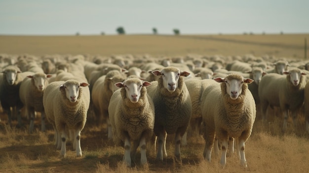 Un gregge di pecore in un recinto di lana merino generato dall'intelligenza artificiale