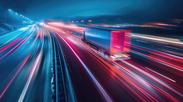 Un grosso camion sta guidando lungo l'autostrada ad alta velocità