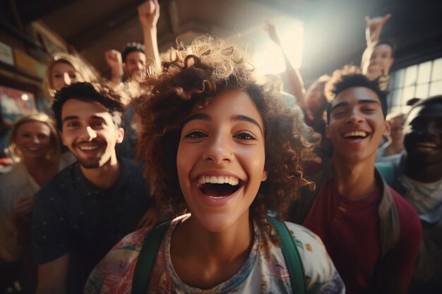 Un gruppo di adolescenti con zaini in stile felice di ritorno a scuola