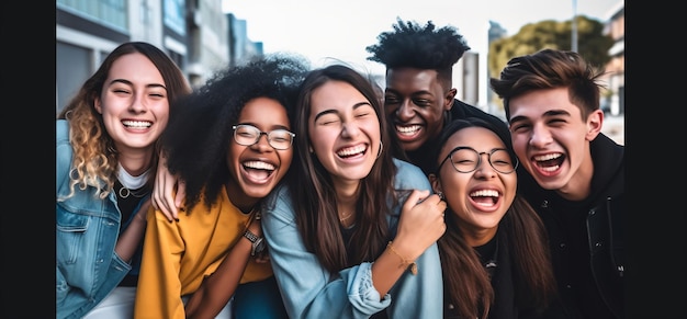 Un gruppo di adolescenti diversi che ridono insieme