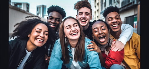 Un gruppo di adolescenti diversi che ridono insieme.