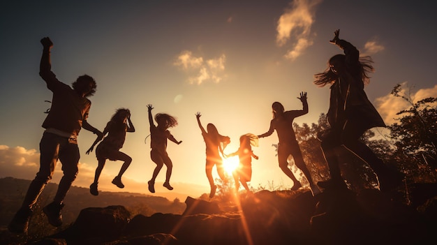 Un gruppo di adolescenti sta saltando.