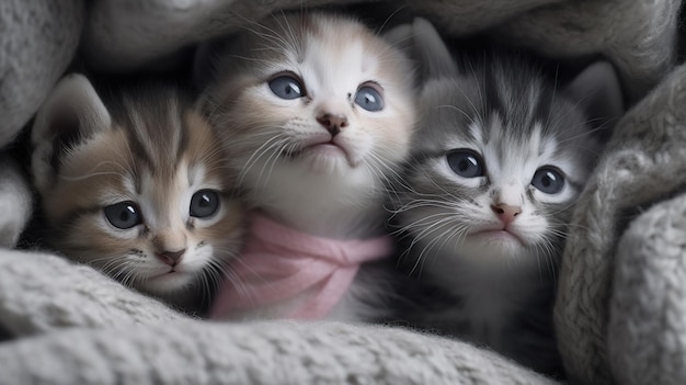 Un gruppo di adorabili gattini abbracciati insieme