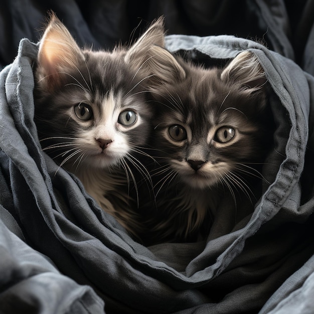 Un gruppo di adorabili gattini neri e grigi abbracciati