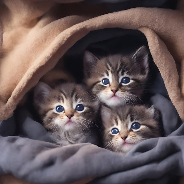 Un gruppo di adorabili gattini rannicchiati insieme in un'accogliente coperta fort ai generata