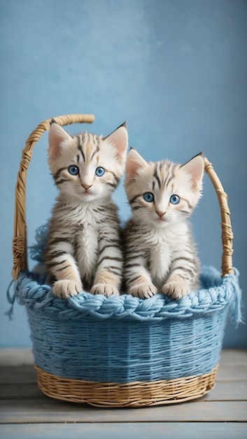 Un gruppo di adorabili gattini rannicchiati insieme in un'accogliente coperta forte Two Kittens Sitting in a Blu