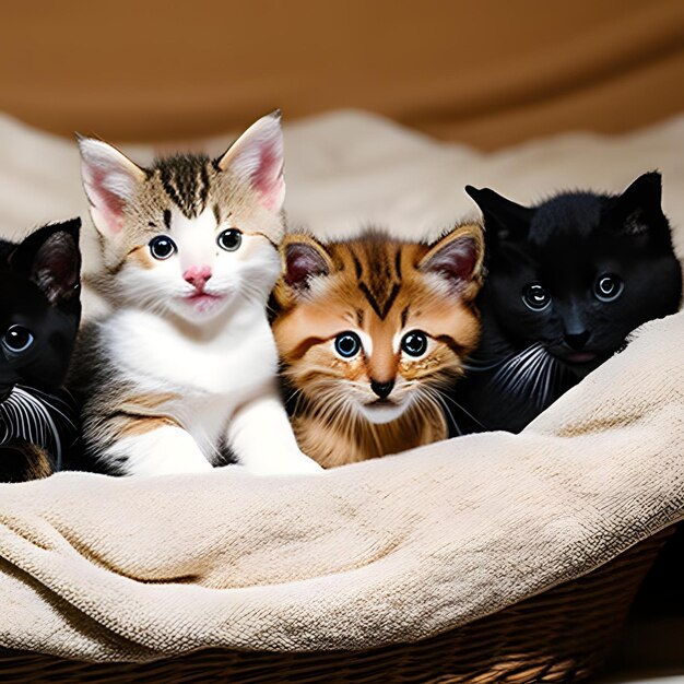 Un gruppo di adorabili gattini rannicchiati insieme in un accogliente fortino coperto
