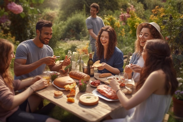 Un gruppo di amici che fanno un picnic.