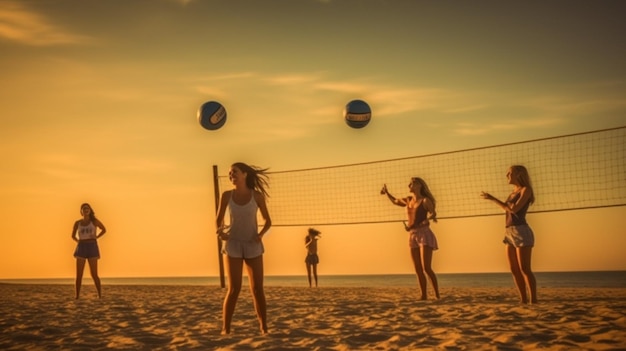 Un gruppo di amici che giocano a pallavolo