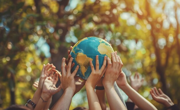 Un gruppo di amici che si divertono sulla spiaggia con il globo in mano