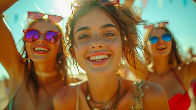 Un gruppo di amici che si divertono sulla spiaggia in una giornata di sole