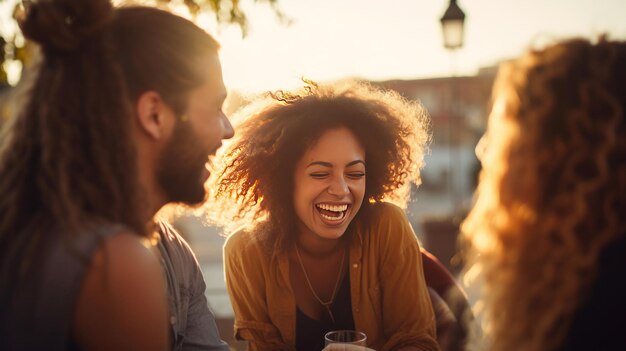 Un gruppo di amici felici che si divertono insieme all'aperto