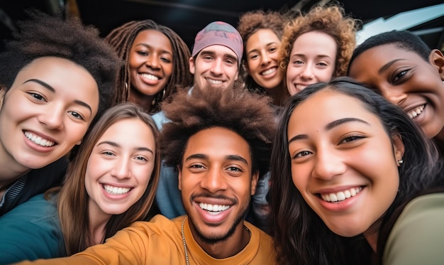 un gruppo di amici sta posando per una foto con una telecamera e un uomo che scatta una foto