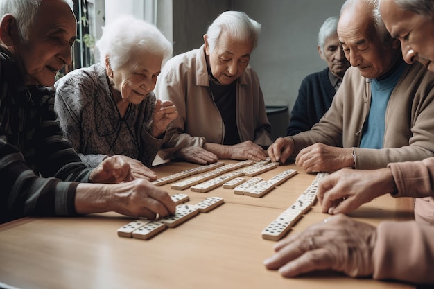 un gruppo di anziani che giocano a domino