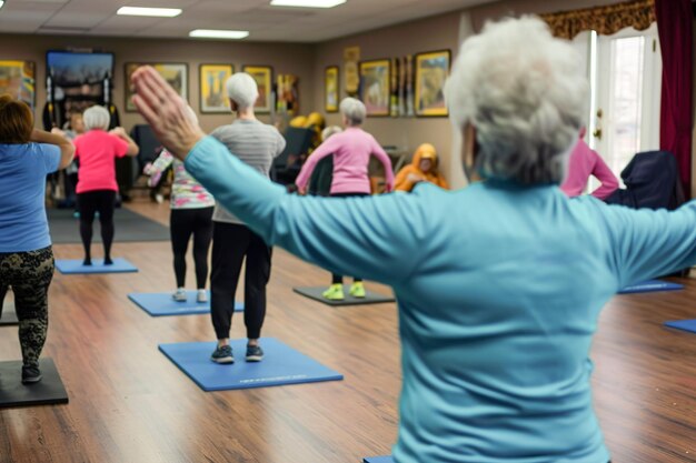 Un gruppo di anziani che partecipa a una lezione di fitness