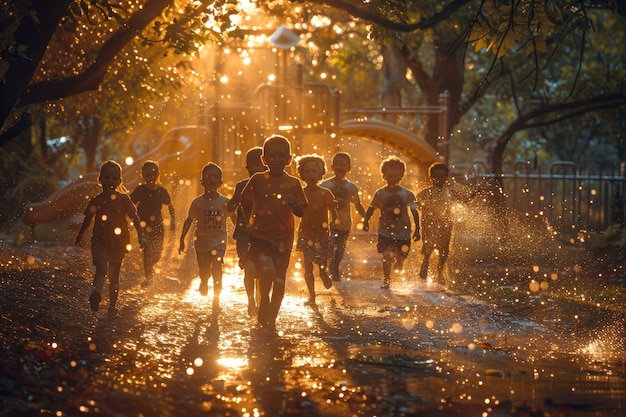 Un gruppo di bambini che giocano in un parco