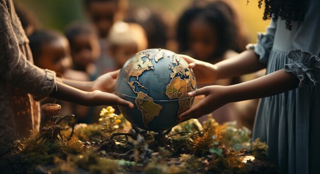 un gruppo di bambini che tiene in mano un globo