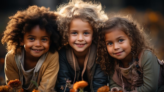 un gruppo di bambini felici per strada.