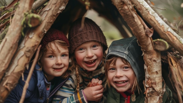 Un gruppo di bambini in abiti colorati stanno stretti insieme mostrando unità e cameratismo