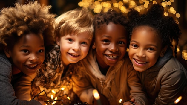 un gruppo di bambini piccoli in piedi l'uno accanto all'altro