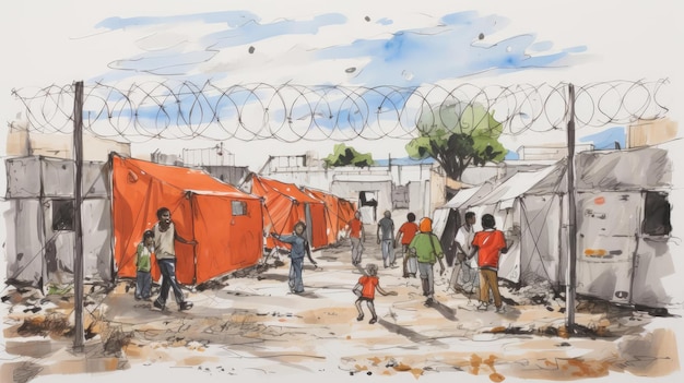 Un gruppo di bambini vive in un campo profughi