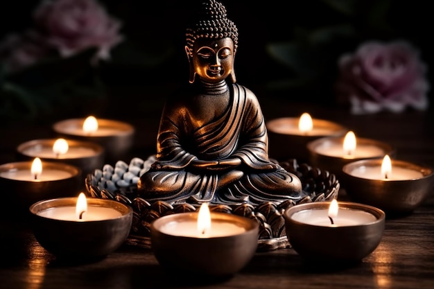 Un gruppo di candele con sopra la parola buddha