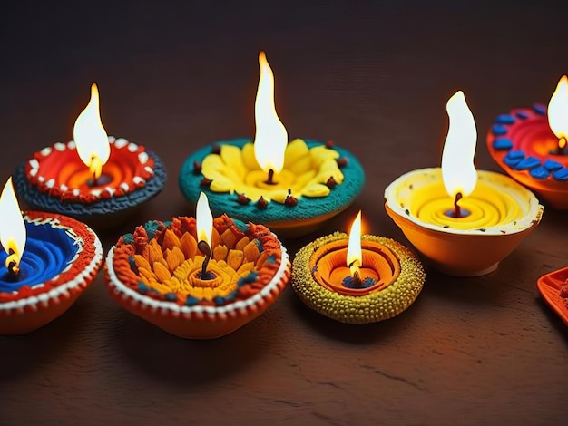 Un gruppo di candele diwali con la parola diwali sul fondo.