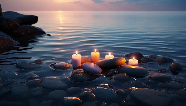 Un gruppo di candele galleggia sulla superficie di un corpo d'acqua