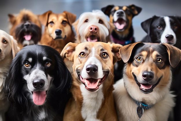 Un gruppo di cani è allineato in fila.