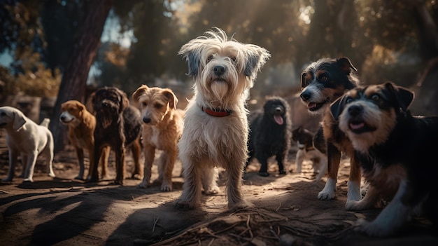 Un gruppo di cani in una foresta