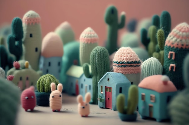 Un gruppo di case con un coniglietto in cima.