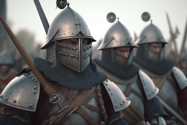 Un gruppo di cavalieri in armatura con il numero 2 sul davanti.